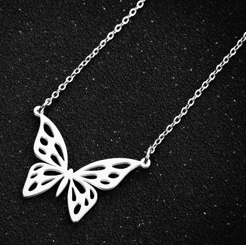 Lucky Hollow Outline Butterfly Necklace Open Flying Dragonfly Angel Wings Animal Bird Insect Charm Pendant Stainless Steel Choker Collar for Women
