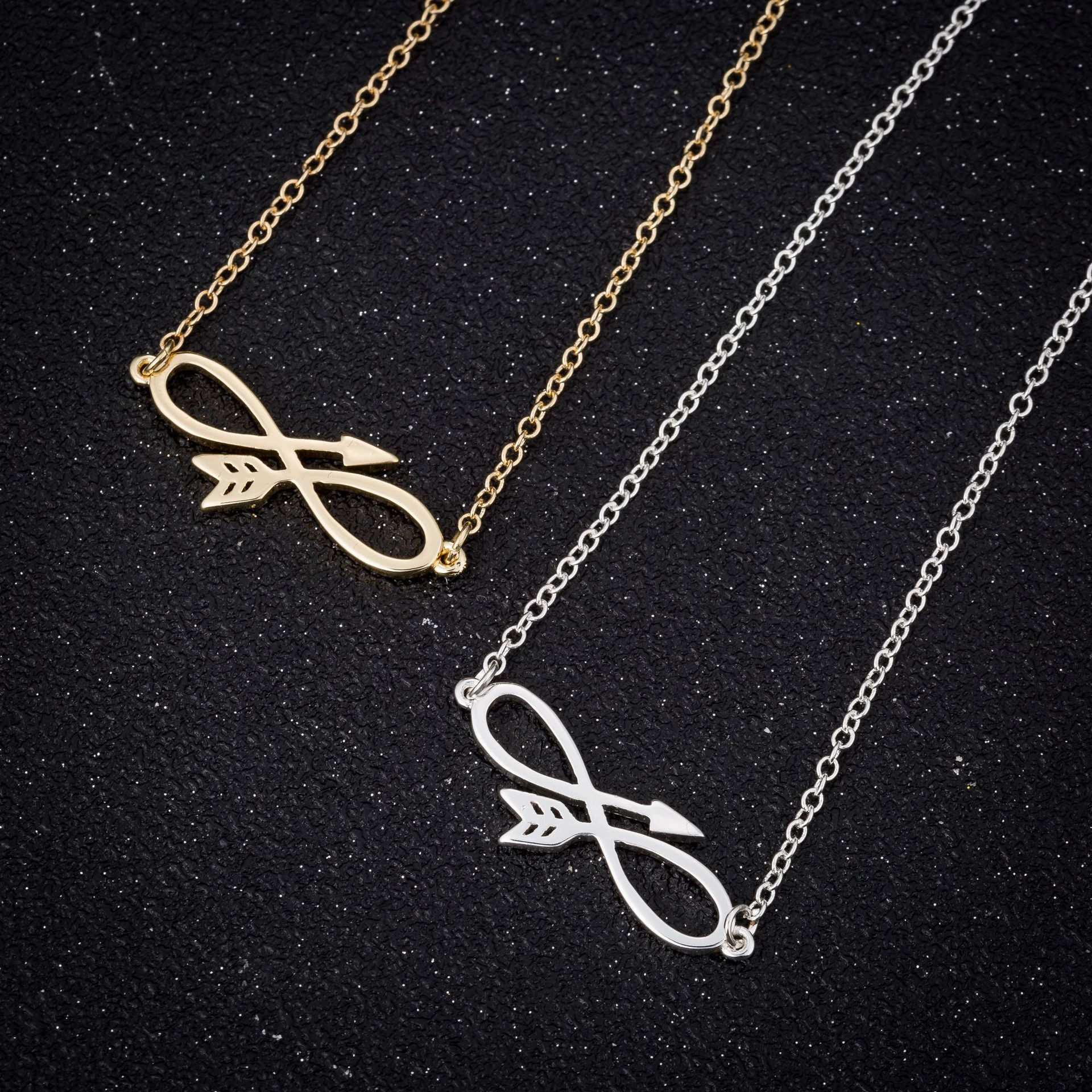 Simple Horizontal Infinite Arrow Head Necklace Wire Wrapped Infinity Tribal Dart Minimalist Spear Stainless Steel Pendant Chain Choker Collier for Women