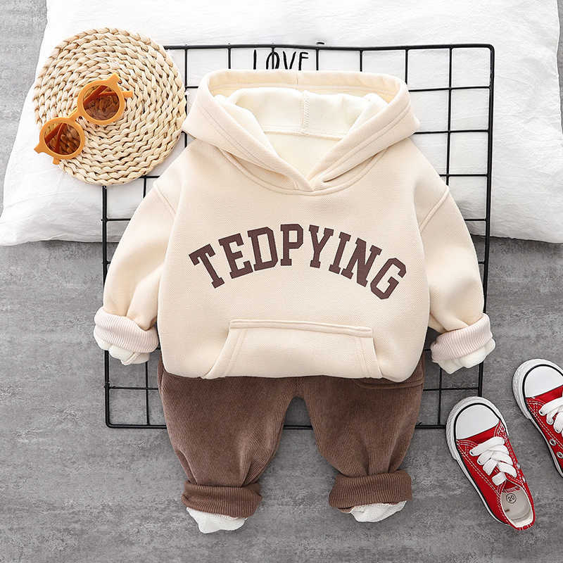 Imposta LZH Inverno Abbigliamento bambini Abbigliamento sportivo ragazze Casual Addensare Lettere con cappuccio Abbigliamento bambini Abbigliamento ragazzo Abiti a maniche lunghe