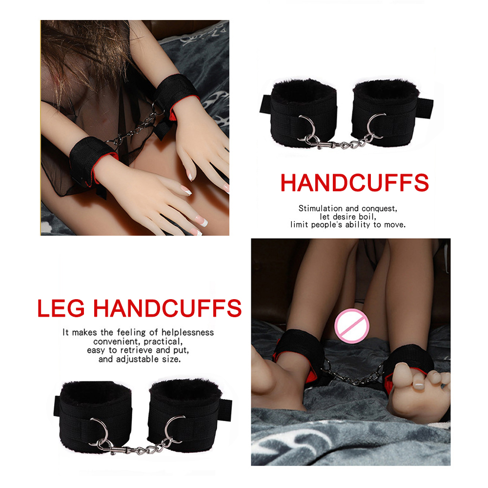 Sexy Set Sexy Leather SM Suit Plush Sex Bondage Set Handcuffs Flirting Tool Whip Gag Nipple Clamps Butt Plug Sex Toy For Couples