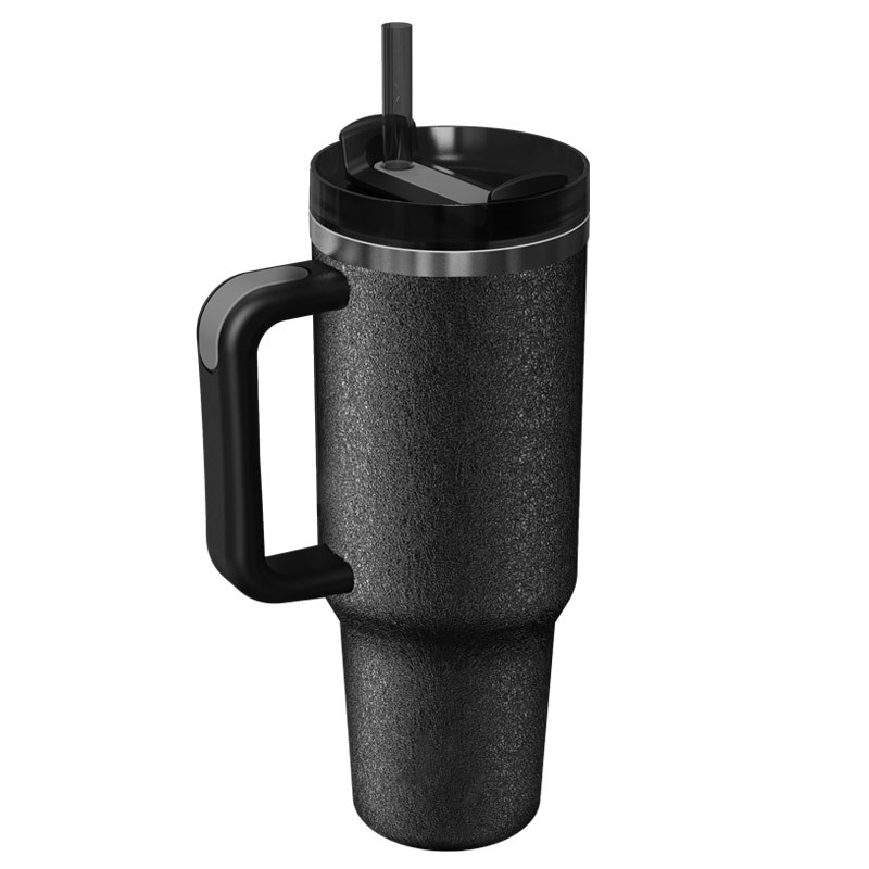 Nouveau gobelet en acier inoxydable de 40 oz avec poignée couvercle paille rugueuse paillettes UV dégradé couleurs grande capacité bouteille d'eau camping en plein air tasse tasses de voyage isolées sous vide