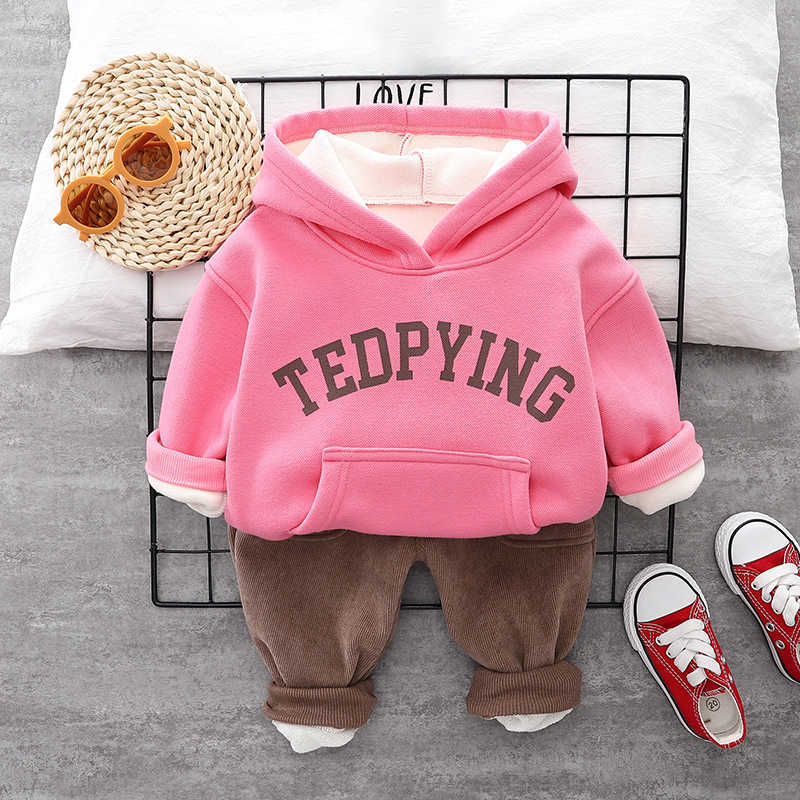 Imposta LZH Inverno Abbigliamento bambini Abbigliamento sportivo ragazze Casual Addensare Lettere con cappuccio Abbigliamento bambini Abbigliamento ragazzo Abiti a maniche lunghe