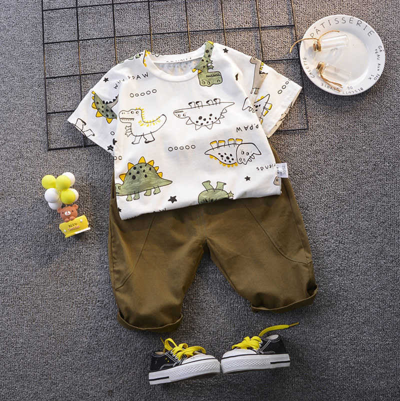 Set di abbigliamento Pantaloncini a manica corta con dinosauro stampato LZH Set abbigliamento bambini tuta estiva neonati Set bambini