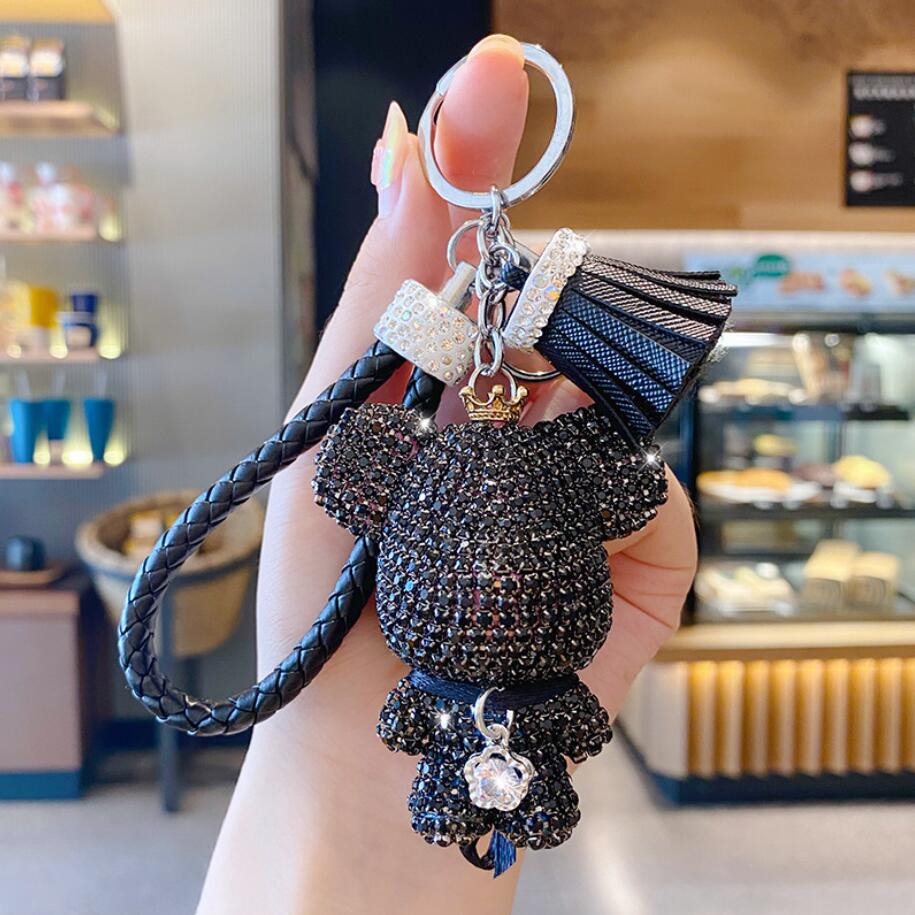 Luxury Creative Full Rhinestone Bear Keychain Fashion Animal Keyring for men Women Car Bag Pendant Key Chains Couple Gift