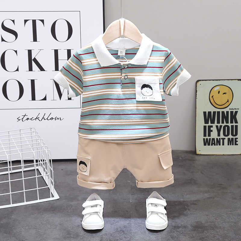 s Boy's Y Summer Children's Set Polo in puro cotone a righe Abbigliamento neonato Abbigliamento bambino
