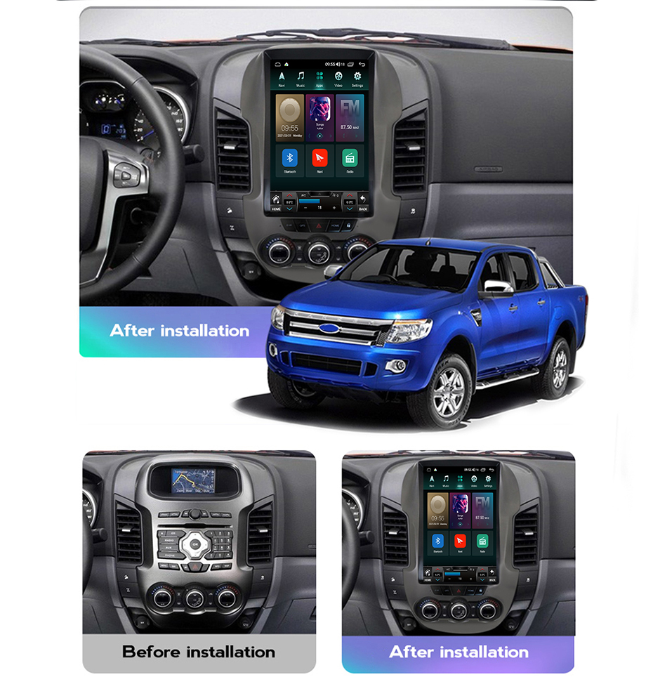 CAR DVD Radio Multimedia Player Android 11 för Ford Ranger F250 2011-2015 Tesla Style CarPlay GPS Navigation Head Unit Stereo 2Din