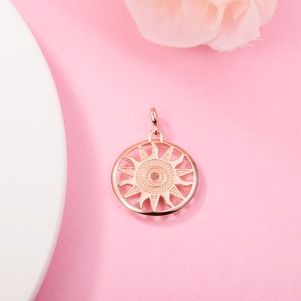 Rose Gold Plated Silver ME Styling Sun Power Medallion Dangle Charm Bead Only Fits European Pandora Me Type Jewelry Bracelets Necklaces