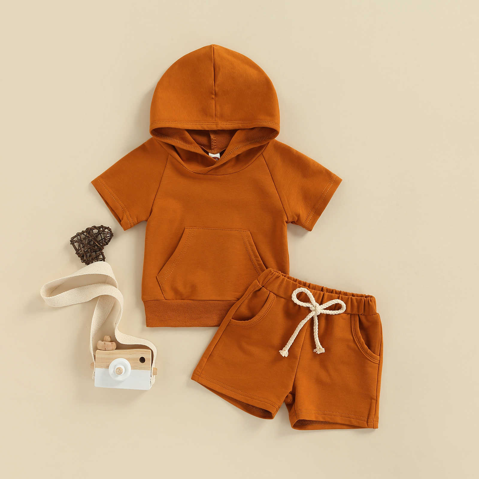 Sets Kinder Kleinkind Baby Unisex Casual Anzug Kleidung Set Sommer Solide Kurzarm Sweatshirt TopsElastische Shorts Outfits Für Kleinkind