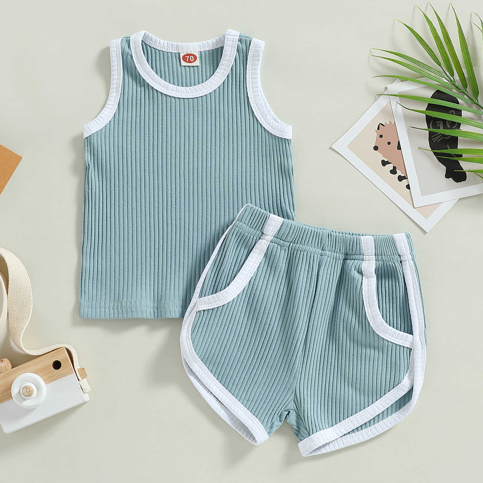 Zet pasgeboren baby zomer tracksuits katoenen kleding zacht pak peuter mouwloze tanktops shorts kleding set jaar