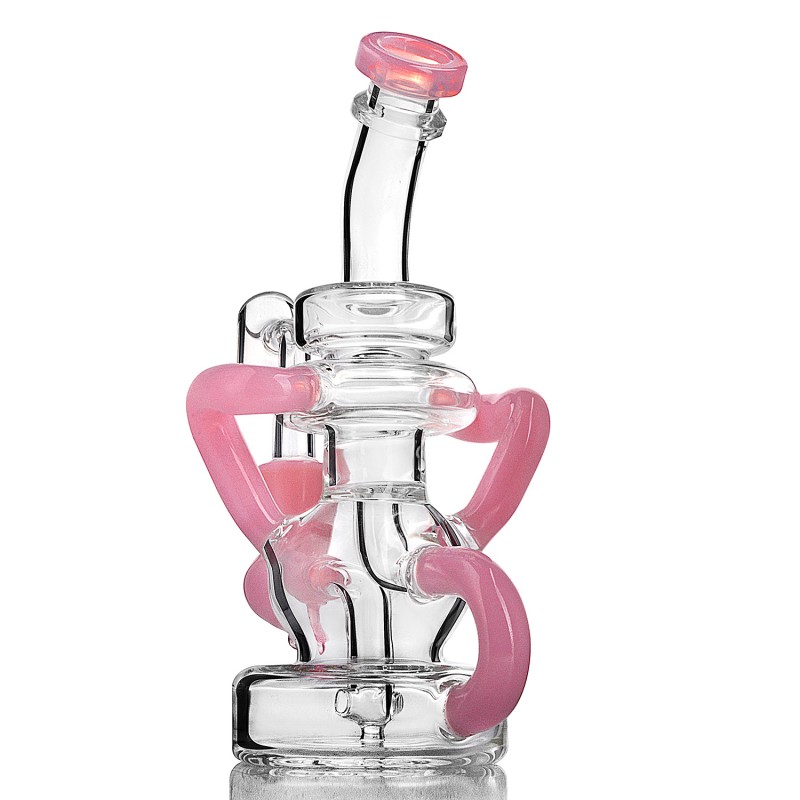 recycleur plate-forme pétrolière Custom fait à la main moins cher pipe en verre d'eau Poignée fumer pipe en verre bong pipe à eau rose violet 8 pouces rose