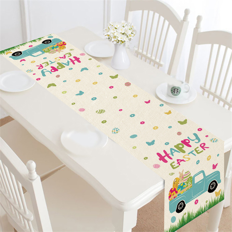 Easter Table Runner 30*182cm Linen Single Printed Spring Summer Seasonal Holiday Kitchen Dining Table Decoration