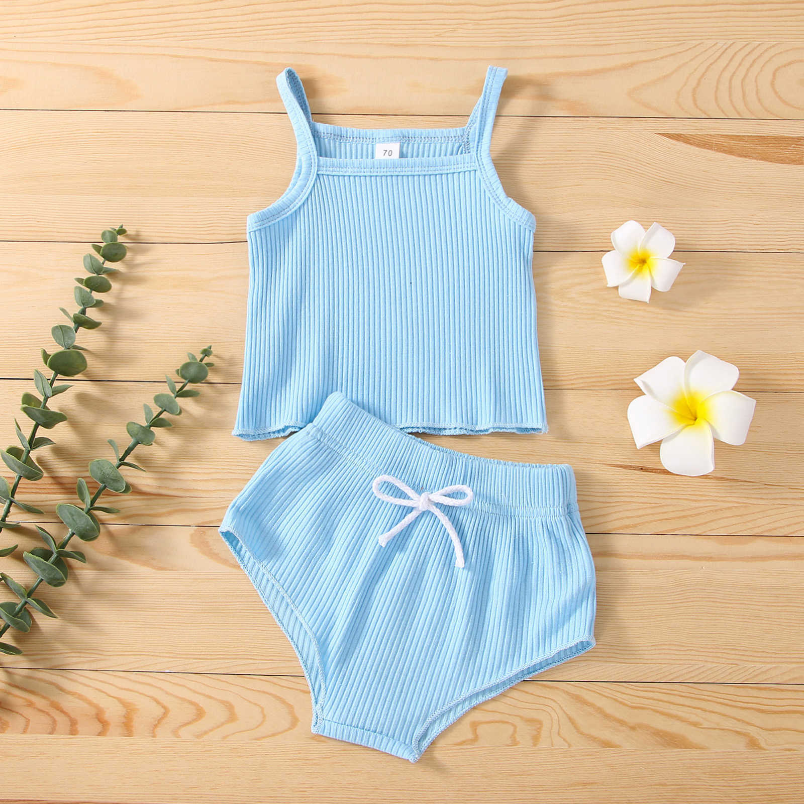 Sets Baby Girls Clothes Set PCS Summer Outfits Suit Sling Plain Color Ribbed Camisole TopsHigh Waist Bowknot Shorts Infant Clothing