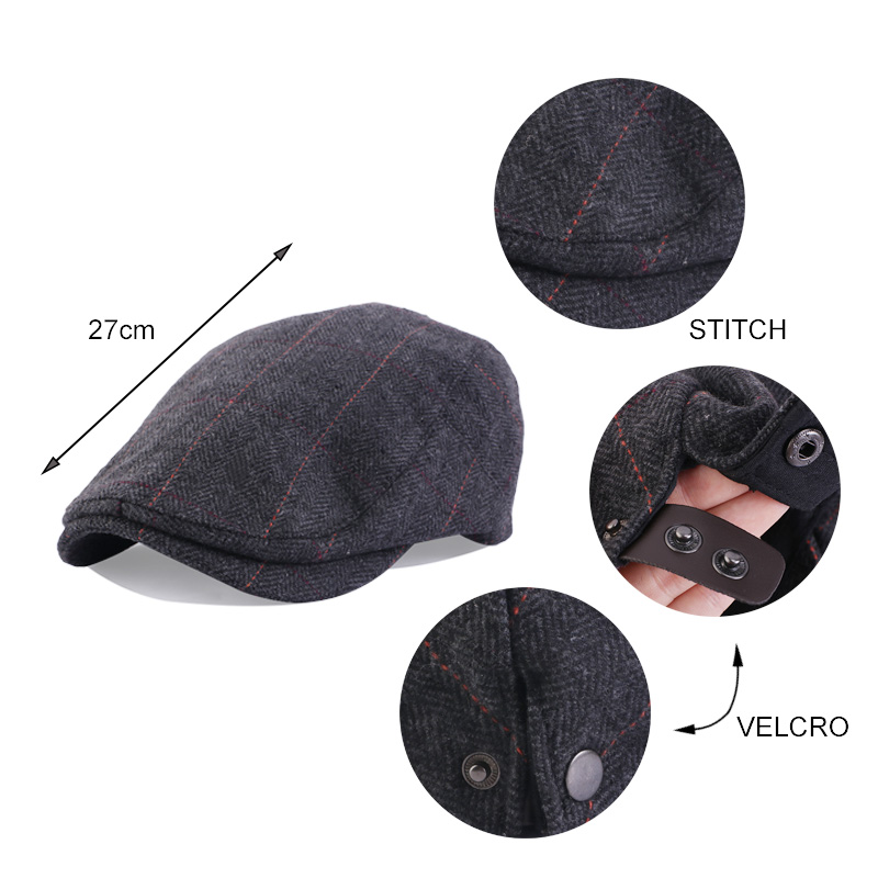 New Men Classic Plaid Stripe Newsboy Cap Winter wool blend Flat Ivy Vintage Gatsbay Hat Irish Outdoor Cabbie Beret painter Ha