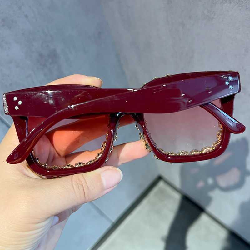 Sunglasses luxury Sunglasses Women Square Vintage sunglasses Bling Rhinestone Sun glasses for Woman Oversize Fashion Shade UV400 G230214