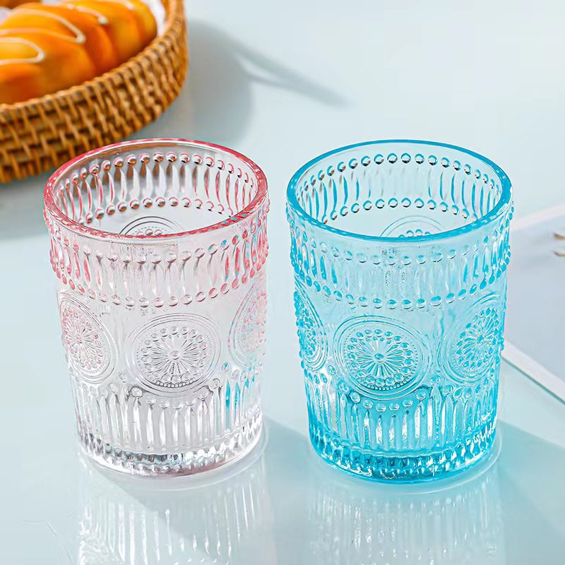 Vintage Drinking Glasses Romantic Water Glasses Embossed Romantic Glass Tumbler for Juice Beverages Beer Cocktail