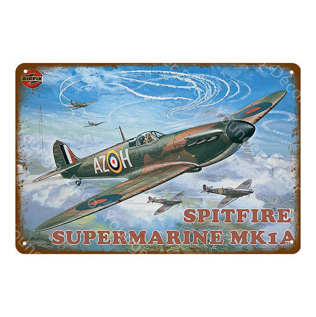 Américain classique avion combattant métal étain signes avion avion autocollant mural Vintage art peinture affiche bar salle décor à la maison combattant affiche décor taille 30X20 CM w01