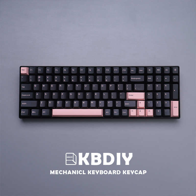 キーボードkbdiy gmk olivia dark pbt keycapsチェリープロファイルダブルショットブラックホワイトピンクキーキャップ