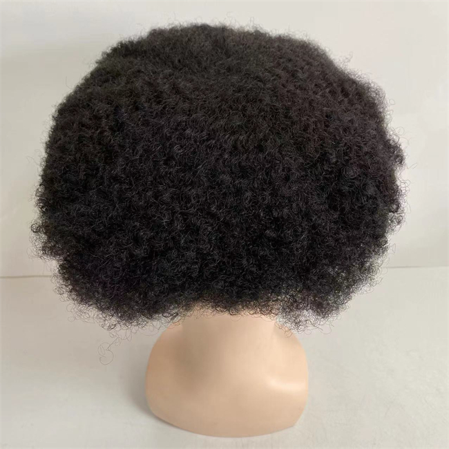 Chinese Virgin Human Hair Replacement 1b 6mm Wave Q6 6x8 Toupee Lace with PU Unit for Black Men