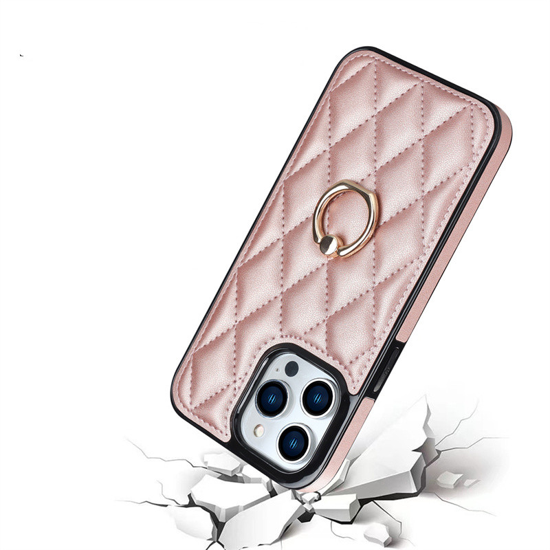 Funda de cuero para teléfono con soporte para iPhone 15 14 Pro Max 13 12 Mini 11 Pro XS Max 7 8 Plus XR con anillo, funda protectora delgada a prueba de golpes