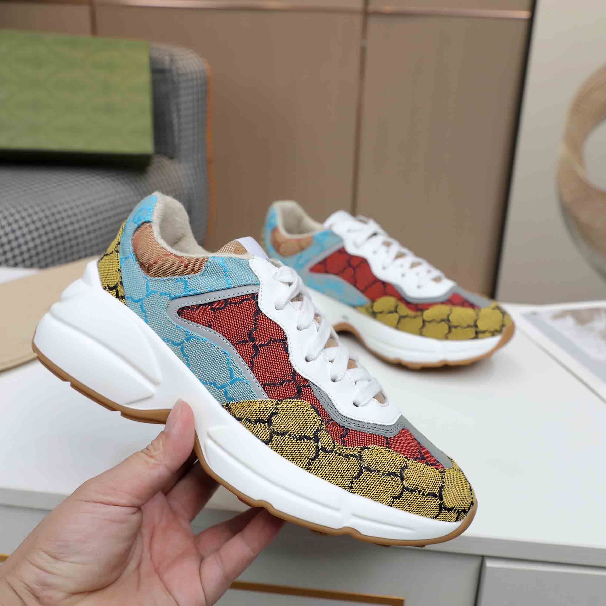 New casual shoes daddy shoes printed leather classic colorful soft comfortable breathable cushioning vintage couple sneakers men women wear