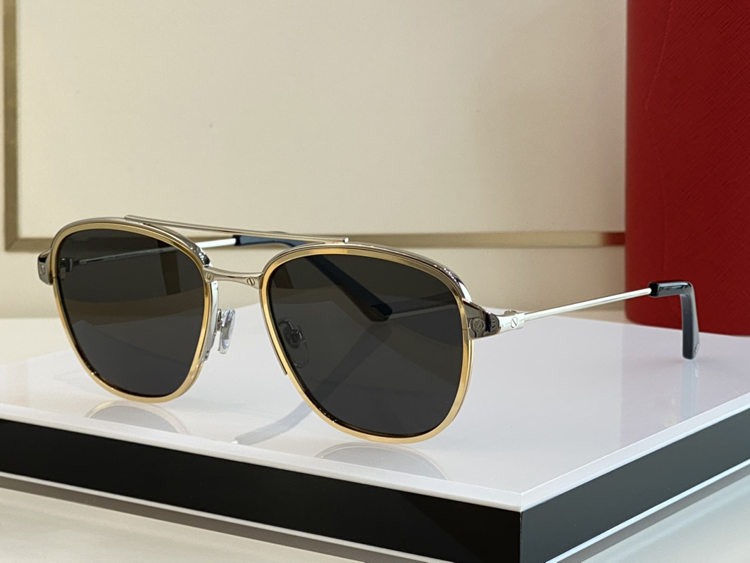 police eyewear original mens square models pilot sunglasses Santos de gold plated brushed platinum two-tone metal HD genuine size 243O