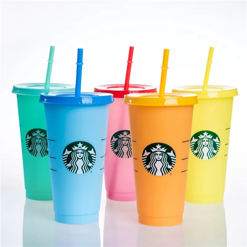 Starbucks tuimelaars kleurverandering plastic beker kleur veranderen 24 oz plastic drinksap cup met lip en stro magie koffiemok