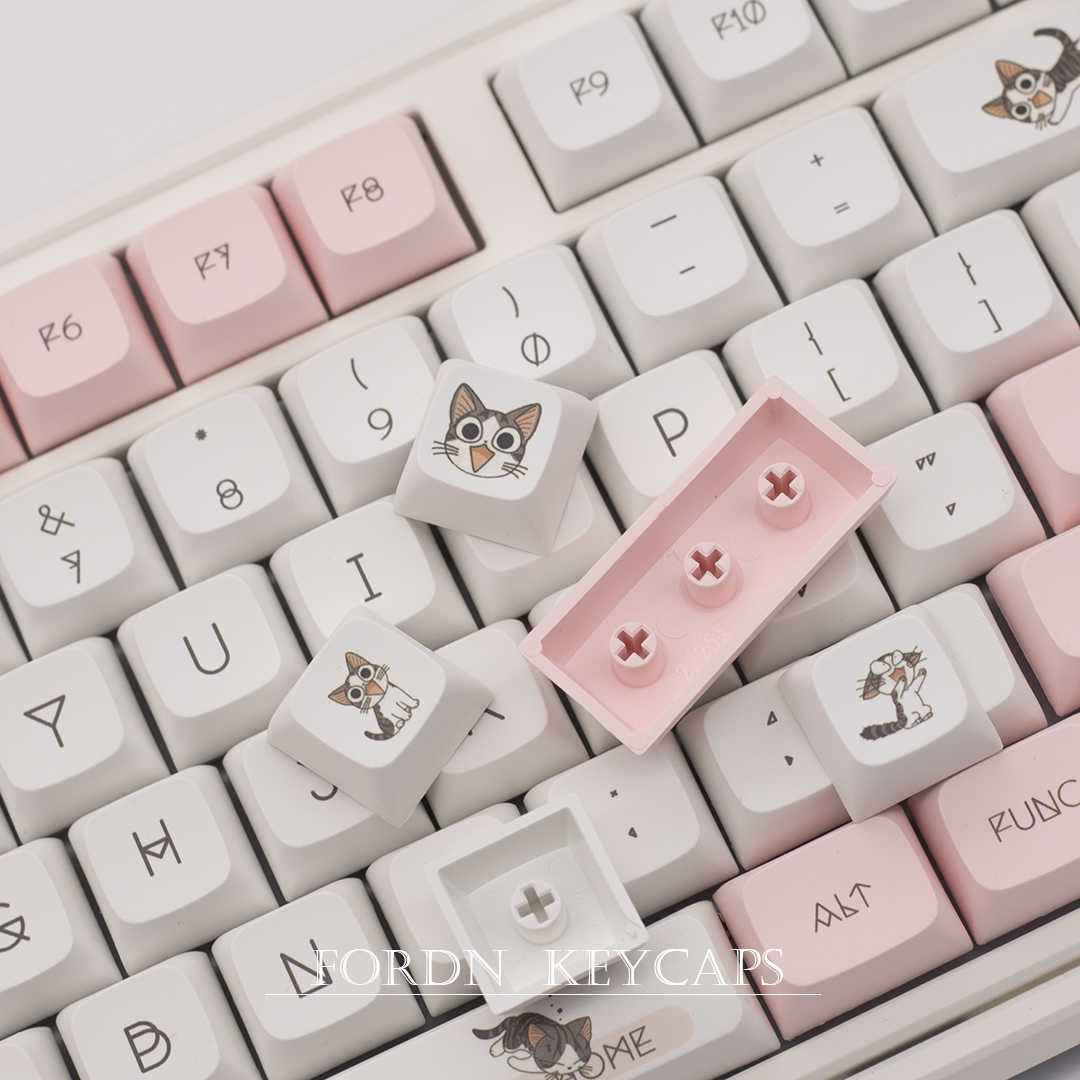 Teclados 136 teclas XDA Profile Keycaps PBT DYE-SUB Cute Cat Theme Pink Keycap para Cherry Mx Switch GMMK Pro Gaming Mechanical Keyboard T230215