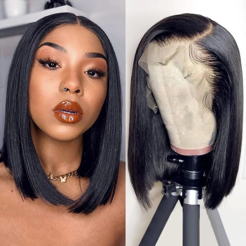 Lace Wigs Short Bob Straight 13x4 Front Human Hair for Black Women Pre Plucked Transparent Brazilian 230214