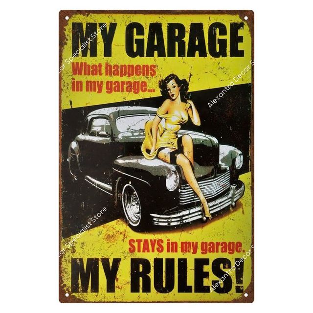 Retro Garage Car Decorativa Metal Pintura Casa Metal Sign Placa Posters na parede Signo de lata Vintage Decoração de arte da parede Decoração de 20cmx30cm woo