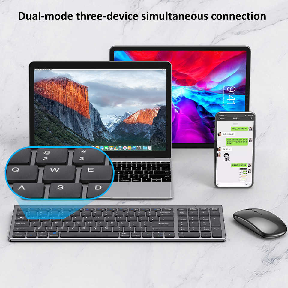 Teclados HKZA Bluetooth 5.0 2.4g O teclado sem fio e o mouse de teclado multimídia sem fio para laptop TV iPad MacBook Android T230215