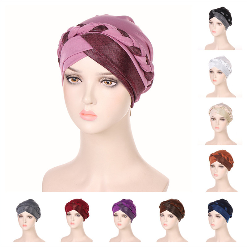 イスラム教徒の女性はターバンの帽子の編組ブレイド明るい絹の癌化学ビーニーキャップヘッドウェアヘッドラップヘッドカバーキャップ