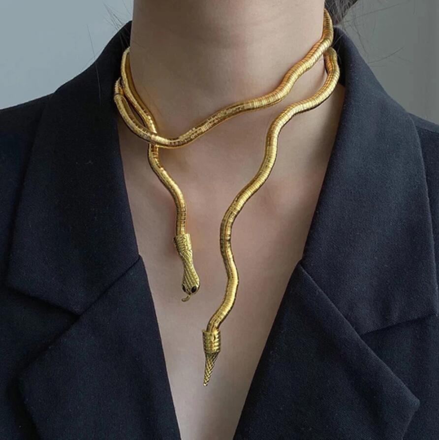 Più nuovo tennis punk multistrato in lega di metallo oro argento colore freddo bendy serpente collana braccialetto donna uomo gioielli grossi