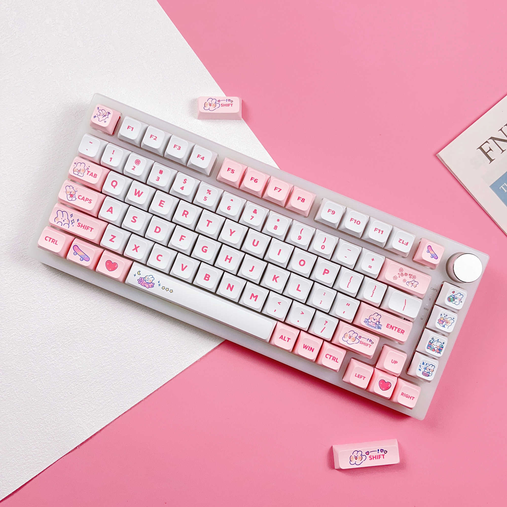 Keyboards 129 Keys XDA Profile PBT Pink Bunny Theme Cute Creative Keycap DYE-SUB Suitable For MX Switch Personality Mechanical Keyboard T230215