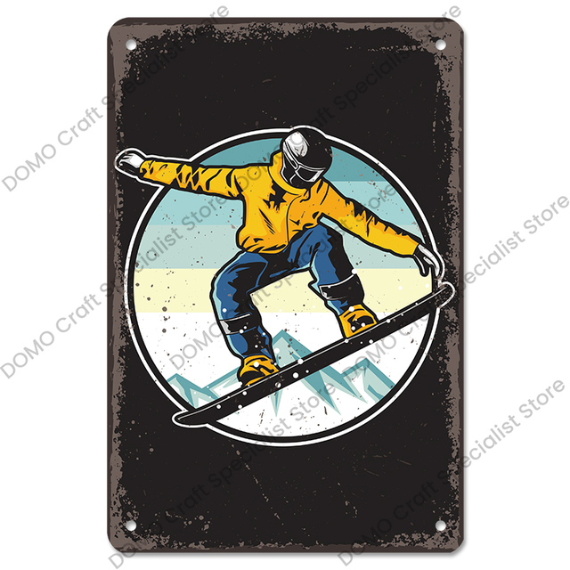 Affiches de ski alpin Plaques métalliques en étain Plaque Rétro Montagne Sports extrêmes Snowboards Plaques en étain pour Ski Club Bar Pub Décoration murale Ski Fer affiche Taille 30X20 w01