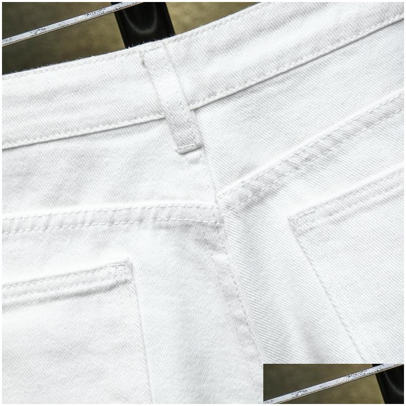 summer pure white black lightweight ripped denim shorts classic brand clothing young mens slim straight casual jeans