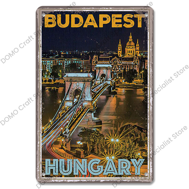 Célèbre ville paysage art peinture affiche Vintage métal signes Budapest malte Sydney étain plaque rétro mur Art décor pour salon décor à la maison signe taille 30X20 w02