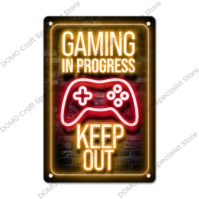 Neon Gaming Gamer Poster Vintage Metal Tin Signs Sleep Game Retro Metal Plaque Wall Art Decor for Boys Girls Playroom Home Gamer Office Neon decoration SIze 30X20 w01