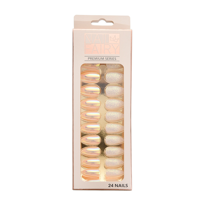 Ensemble de clous d'amande courts de Appuyez sur des paillettes Fake Fingernails Couleur de couverture complète rayée Faux Nails8845985