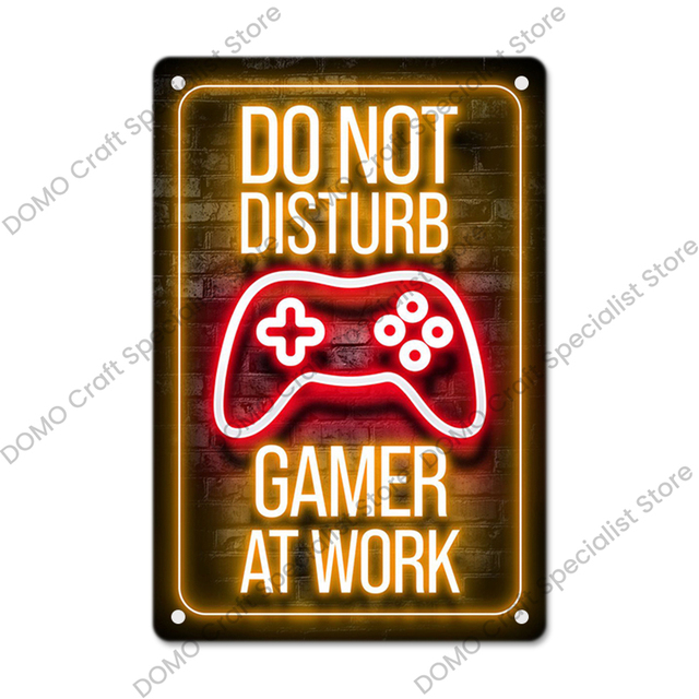 Neon Gaming Gamer Poster Vintage Metal Tin Signs Sleep Game Retro Metal Plaque Wall Art Decor for Boys Girls Playroom Home Gamer Office Neon decoration SIze 30X20 w01