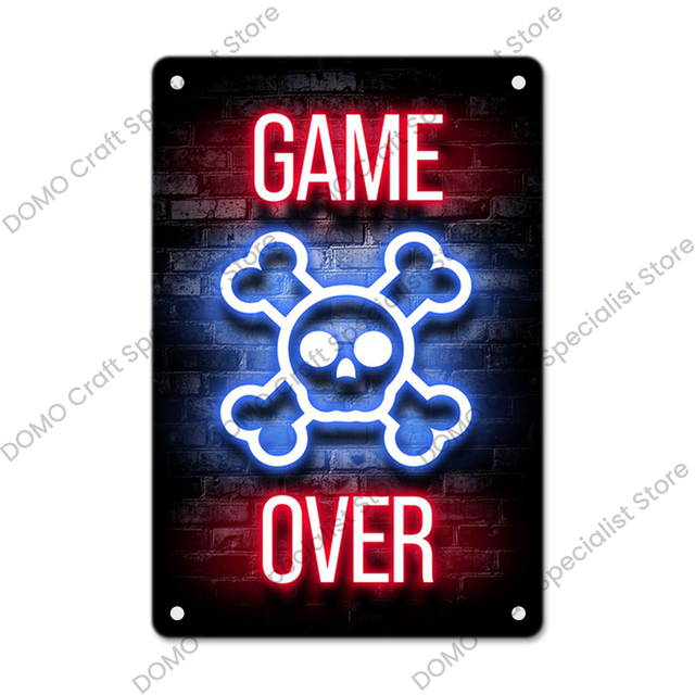 Neon Gaming Gamer Poster Vintage Metal Tin Signs Sleep Game Retro Metal Plaque Wall Art Decor for Boys Girls Playroom Home Gamer Office Neon decoration SIze 30X20 w01