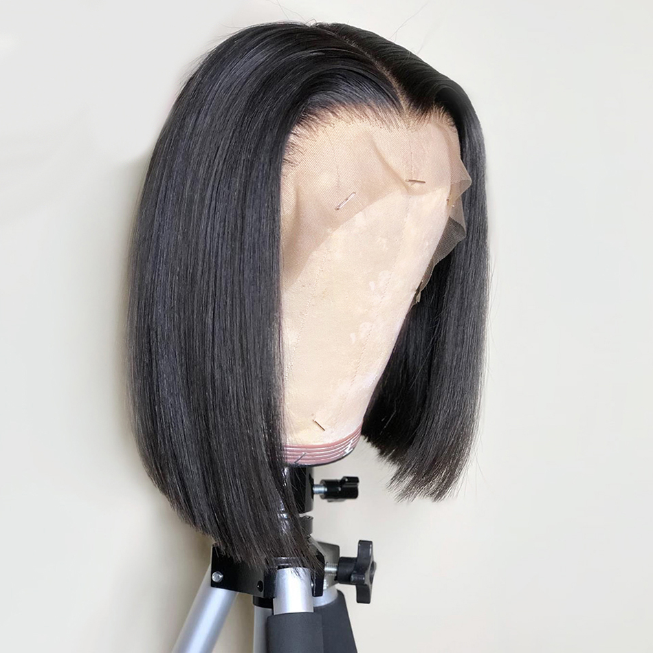 Short Bob Human Hair Wigs Brazilian Glueless Straight Lace Front Wigs For Women Transparent Lace Pre Plucked Bone Bob Wig