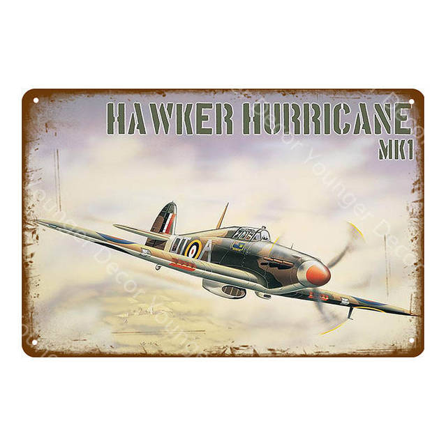 Américain classique avion combattant métal étain signes avion avion autocollant mural Vintage art peinture affiche bar salle décor à la maison combattant affiche décor taille 30X20 CM w01