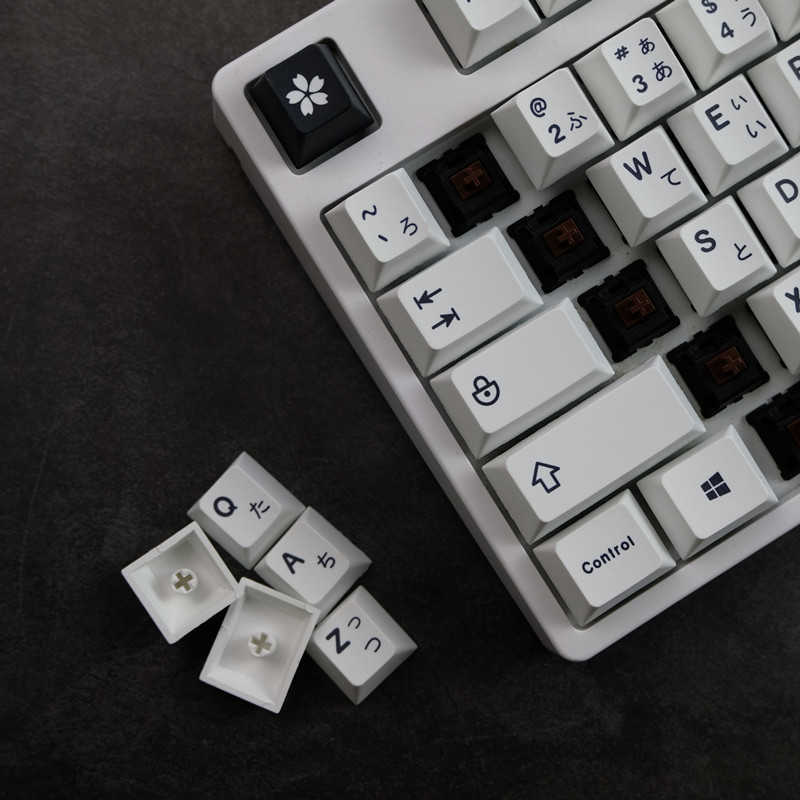 Klawiatury minimalistyczne białe czarne klawisze PBT dla mechanicznej klawiatury MX Switch Profile Cherry Keycap Japońska keycap niestandardowy GK61 T230215