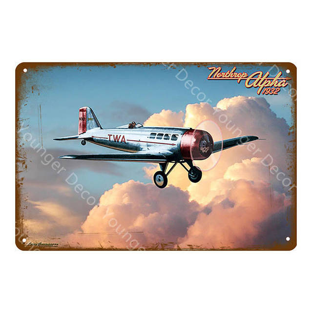 Américain classique avion combattant métal étain signes avion avion autocollant mural Vintage art peinture affiche bar salle décor à la maison combattant affiche décor taille 30X20 CM w01