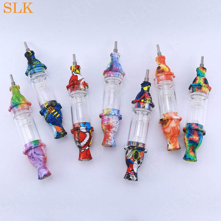 7,5 pouces Tube droit Conduites d'eau en verre Fumer Bongs avec clou en titane de 10MM Mini Bubblers Bong en verre Hookah Recycler Oil Rig 710