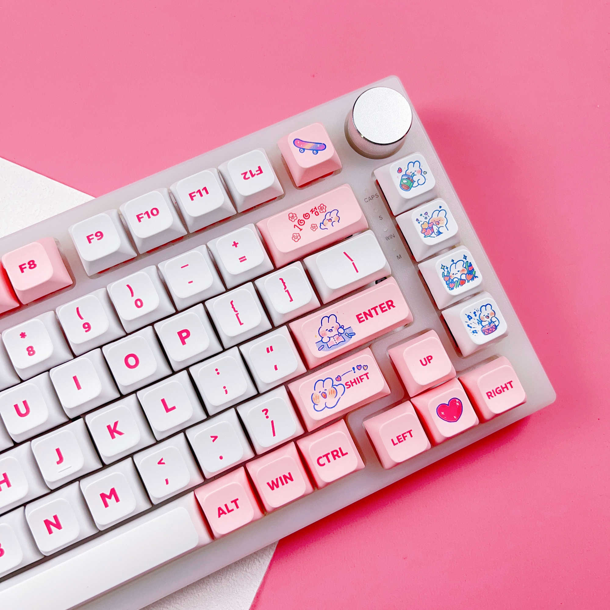 Tangentbord 129 Keys XDA-profil PBT Pink Bunny Theme Cute Creative KeyCap Dye-Sub Lämplig för MX Switch Personlighet Mekanisk tangentbord T230215