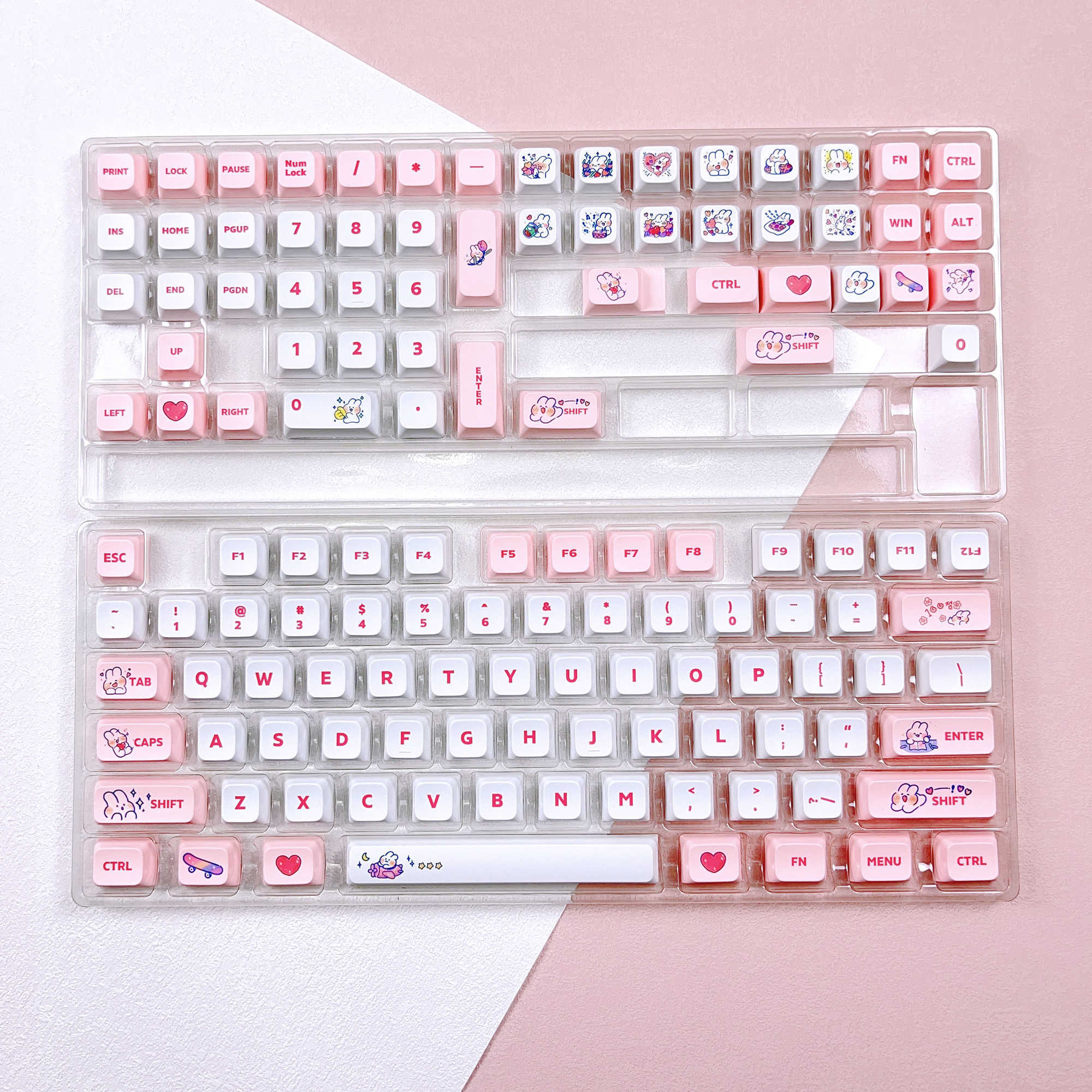 Tangentbord 129 Keys XDA-profil PBT Pink Bunny Theme Cute Creative KeyCap Dye-Sub Lämplig för MX Switch Personlighet Mekanisk tangentbord T230215