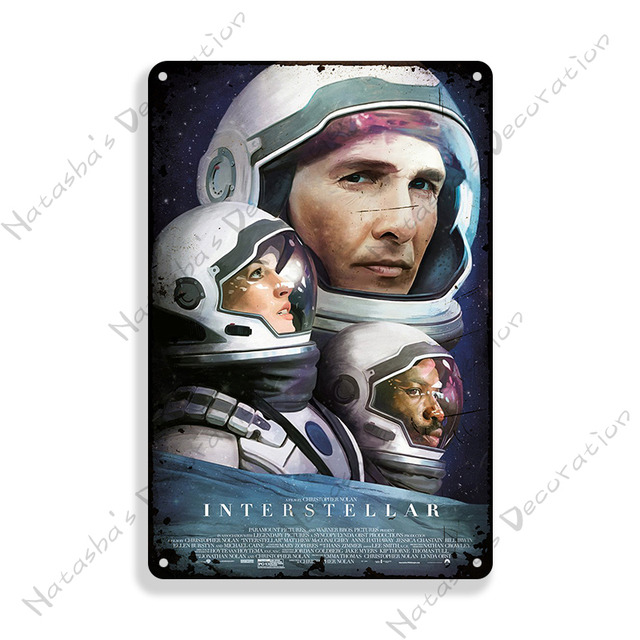 Film Interstellar art painting Poster in metallo Targa in metallo vintage Targa in metallo retrò Home Bar Cafe Targhe in metallo Piastra da parete Decorazioni industriali Dimensioni 30X20CM w02