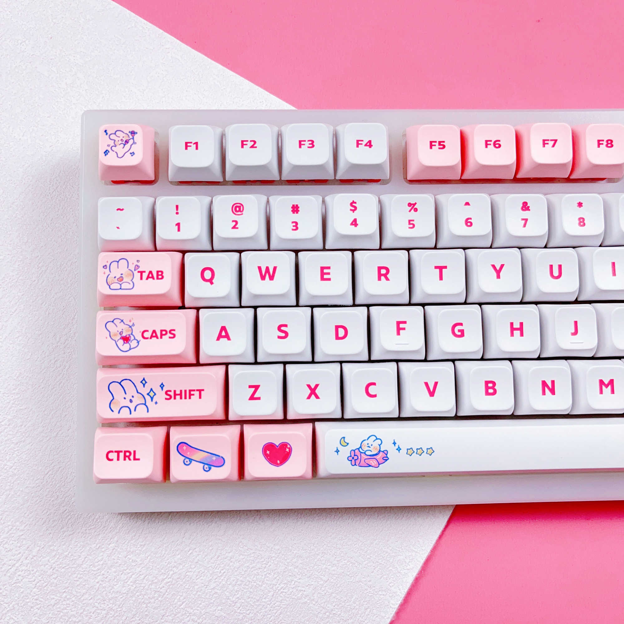 Keyboards 129 Keys XDA Profile PBT Pink Bunny Theme Cute Creative Keycap DYE-SUB Suitable For MX Switch Personality Mechanical Keyboard T230215