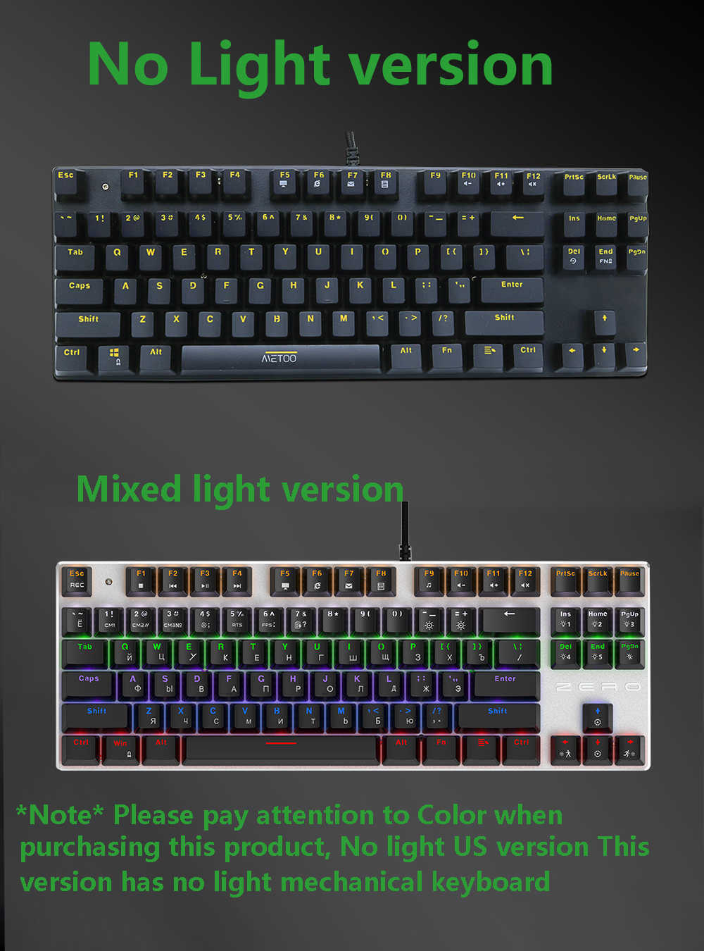 キーボードMetoo Professional Gaming Mechanical Keyboard Anti-Ghosting MixバックライトRUスペイン語USBはPCノートブック用に配線されていますT230215